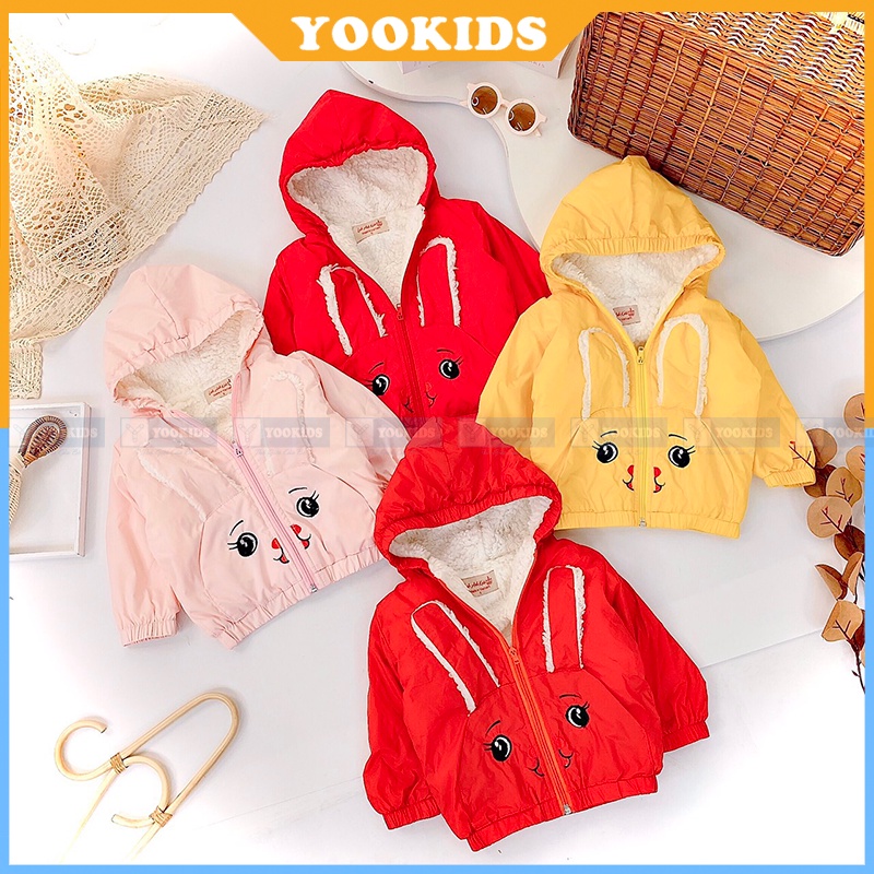 Áo khoác cho bé YOOKIDS tai thỏ 2 lớp lót lông cừu , Áo khoác bé gái bé trai size 1 2 3 4 5 tuổi