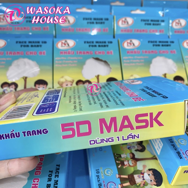 Khẩu trang y tế cho bé 3 lớp kháng khuẩn 5D mask Famapro Nam Anh, lọc bụi, không hầm bí, dây đeo mềm mại cho bé