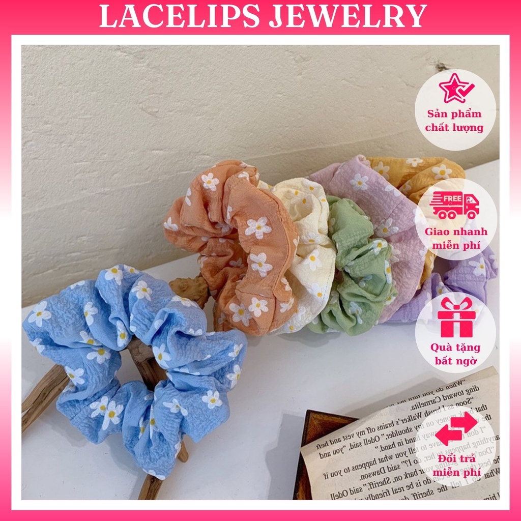Dây chun buộc tóc vải scrunchies họa tiết hoa phong cách Nhật Hàn cực đẹp