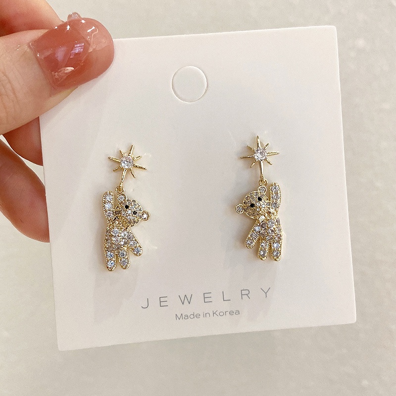 Bông Tai Hình Ngôi Sao / Gấu Đính Đá Lấp Lánh Kiểu Hàn Quốc Dễ Thương Cho Nữ