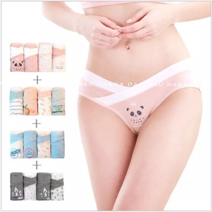 Set 4 Quần lót bầu cạp chéo cotton cao cấp  kháng khuẩn Thoải mái | An toàn | Tiện lợi cho mẹ bầu và sau sinh