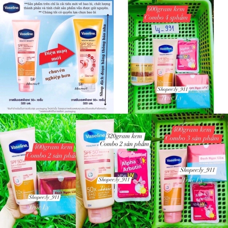 Combo Sữa dưỡng thể Vasaline Thái Lan 50x trắng da chống nắng