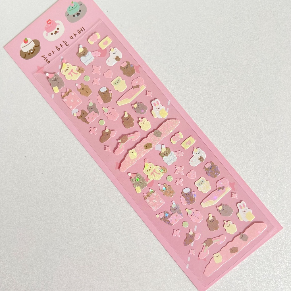 Peach 1Pcs Korean INS girl's heart cute cartoon bear sticker Journal Scrapbook Decor Sticker