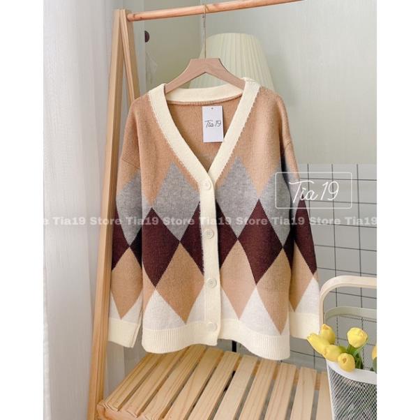 Áo cardigan len kẻ viền ulzzang Tia19 . Áo khoác len kẻ trám vintage ( Ảnh thật) | BigBuy360 - bigbuy360.vn