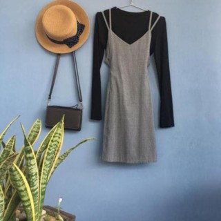 Set váy caro kèm áo thun gân tay dài 🌿🌿 VMT5