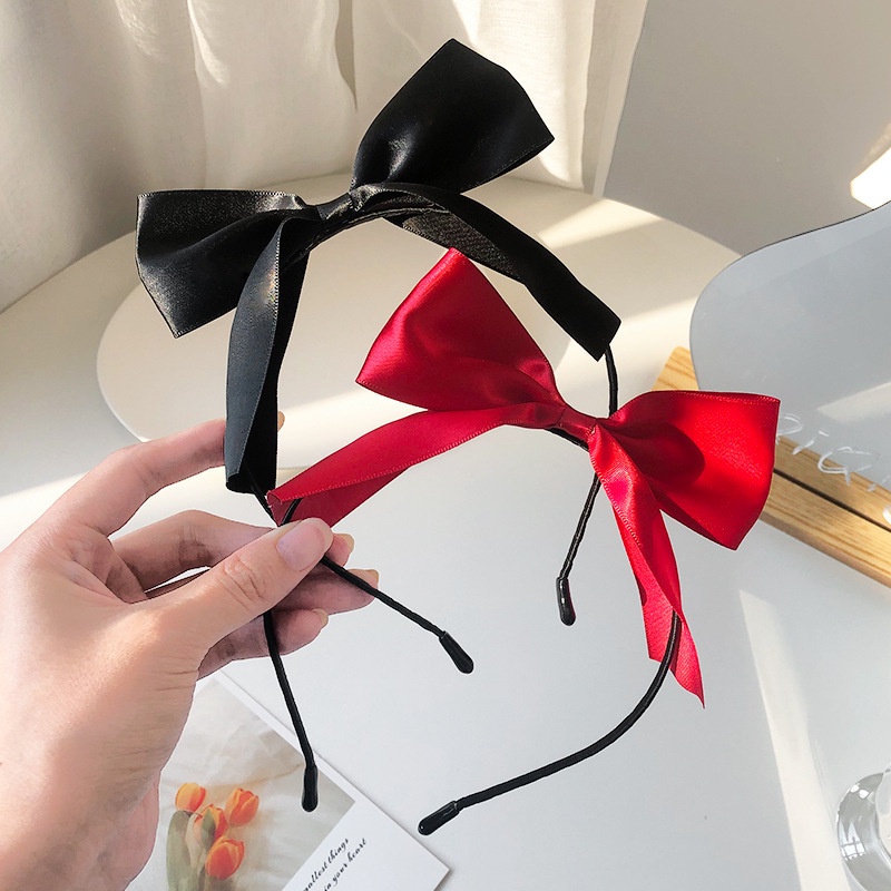 Băng Đô Nơ Cài Tóc Màu Đỏ Đen Thời Trang Mùa Hè Cho Bé Gái