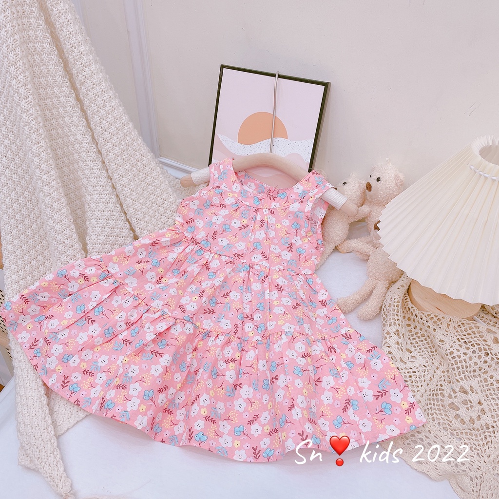 Váy thô hoa xòe 3 tầng sát nách cho bé gái 8-20kg