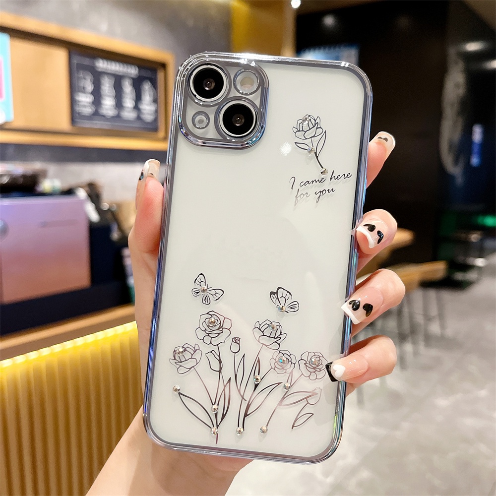 Ốp Điện Thoại TPU Dẻo Họa Tiết Hoa Đính Kim Cương Thời Trang Cho IPHONE 13 12 11 PRO MAX