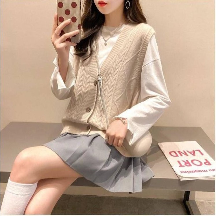 Áo Gile Len Vặn Thừng Cổ V Ullzang Chất Đẹp