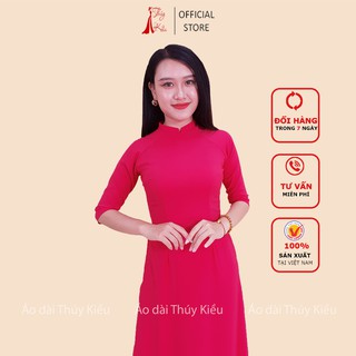 Áo dài trơn lụa Nhật cổ 2 phân màu hồng đậm AK11