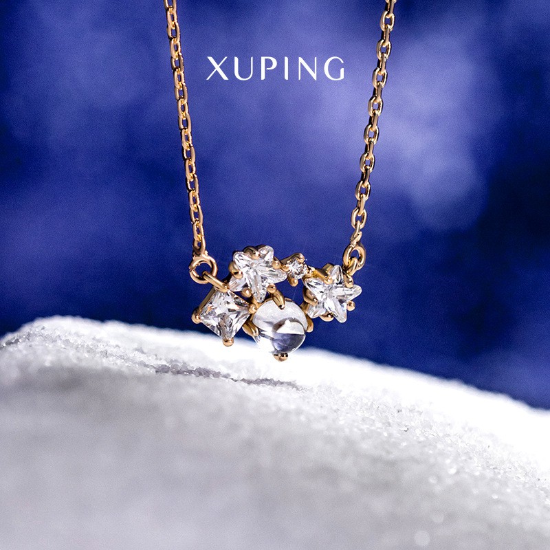 Dây Chuyền Nữ Mạ Vàng, Đính Đá Thiết Kế Bầu Trời Sao Và Trăng - XPDC37