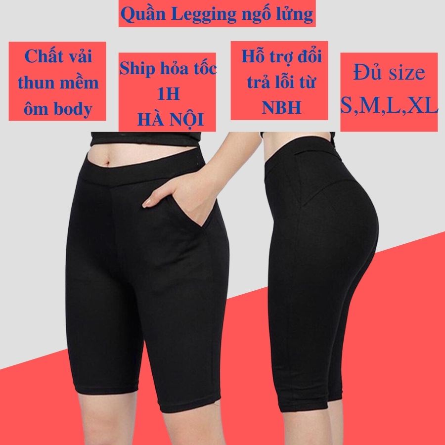 Quần legging nữ nâng mông lưng cạp cao vải thun dày dặn đùi ngố lửng ôm body bó mặc nhà tập gym yoga
