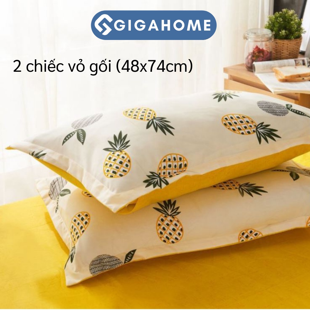 Bộ Chăn Ga Gối 4 Món Hoạt Tiết Vịt, Dứa GIGAHOME Chất Liêu Cotton Thấm Hút Tốt 8129