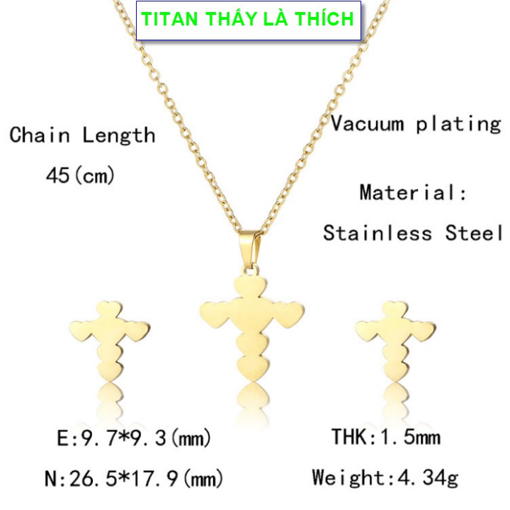 Bộ trang sức nữ mặt thánh giá titan chất - Hàng titan vàng 18k sáng bóng đẹp - Cam kết 1 đổi 1 nếu đen và gỉ sét