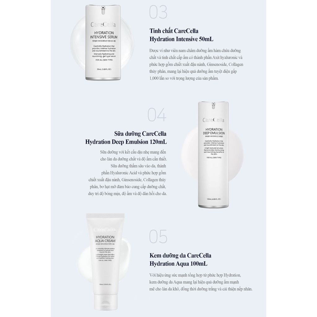 Bộ Dưỡng Da CareCella Hàn Quốc - Set 5 Sản Phẩm Dưỡng Da Cơ Bản CareCella Hydration