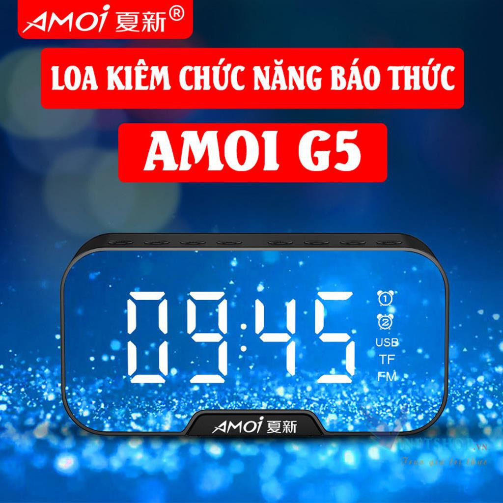 Loa bluetooth AMOI G5 /G10| Nghe đài FM kiêm đồng hồ báo thức | Màn hình soi gương | Vỏ kim loại -dc3651