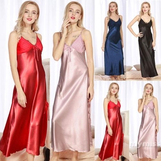 ♛♚♛Váy ngủ nữ Váy ngủ dài lụa Satin DeepV Đồ ngủ Váy ngủ