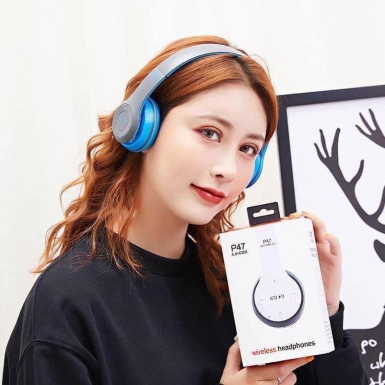 Tai nghe bluetooth Chụp Tai Headphone P47 Lắp được thẻ nhớ - ⚡Âm Thanh Đỉnh Cao⚡Nghe Gọi Rõ Nét Phù Hợp Cả Nam Và Nữ