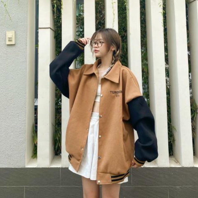 Áo Khoác Bomber chất Dạ lót dù Thêu chữ TUREKING ETC 🧸 Nam nữ unisex/Bomber Jacket form rộng Ulzzang ❤️