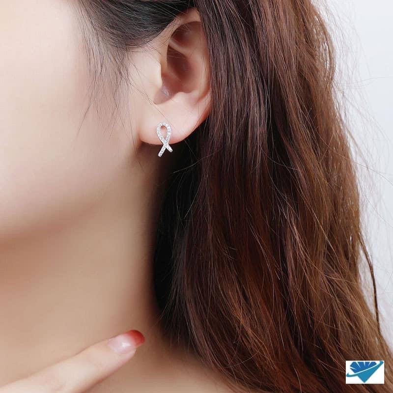 Bông tai nữ THJ - Bông tai vô cực nạm đá chuẩn bạc ta , nữ tính