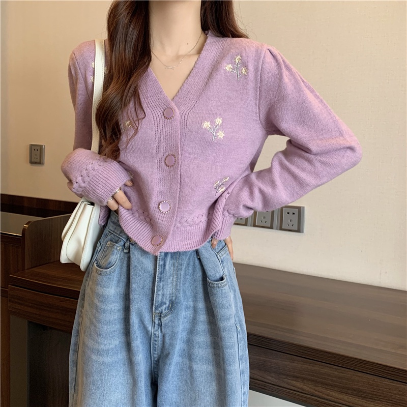 Áo Sweater Tay Dài Thêu Họa Tiết Xinh Xắn Phong Cách Hàn Quốc