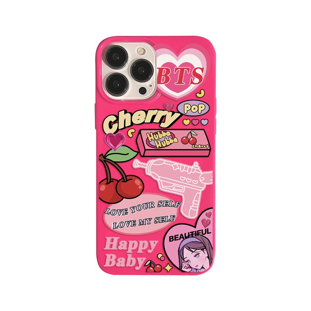 Ốp Điện Thoại Silicon Họa Tiết Cherry Graffiti Màu Hồng Cho Iphone 14 7 / 8 SE2020 7 + 8PLUS XS XR 11 12 13 PRO MAX