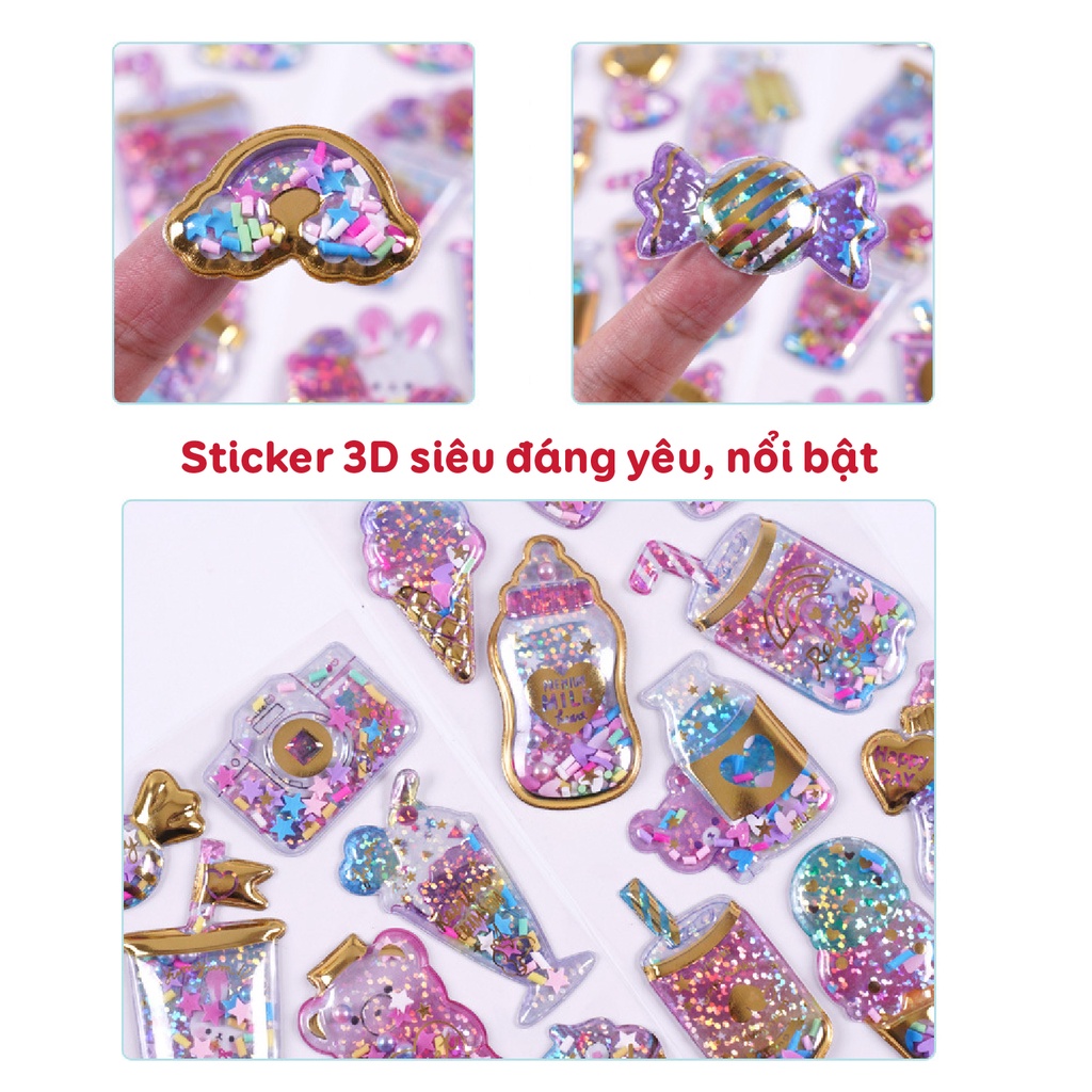 [QUÀ TẶNG] Set sticker hình dán cho bé fesson, Sticker 3d trang trí lấp lánh kim tuyến