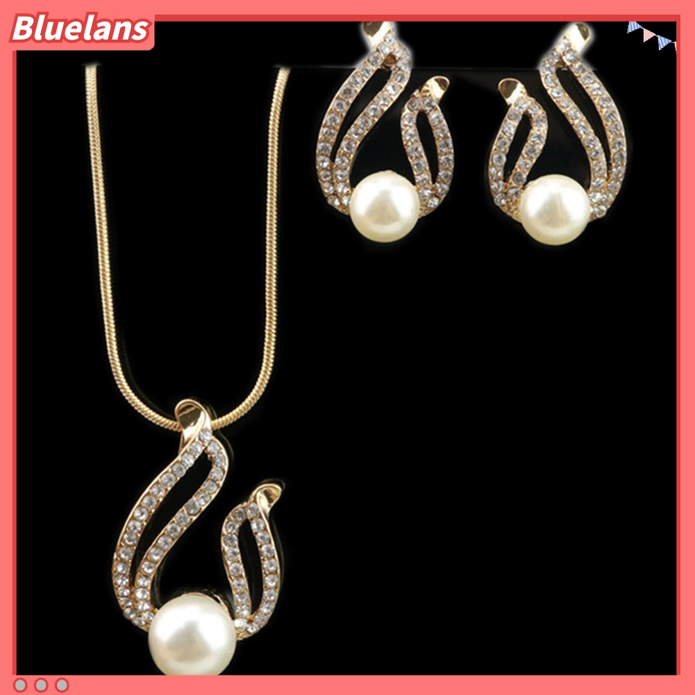 Bộ Vòng cổ + bông tai hình giọt nước đính ngọc trai giả