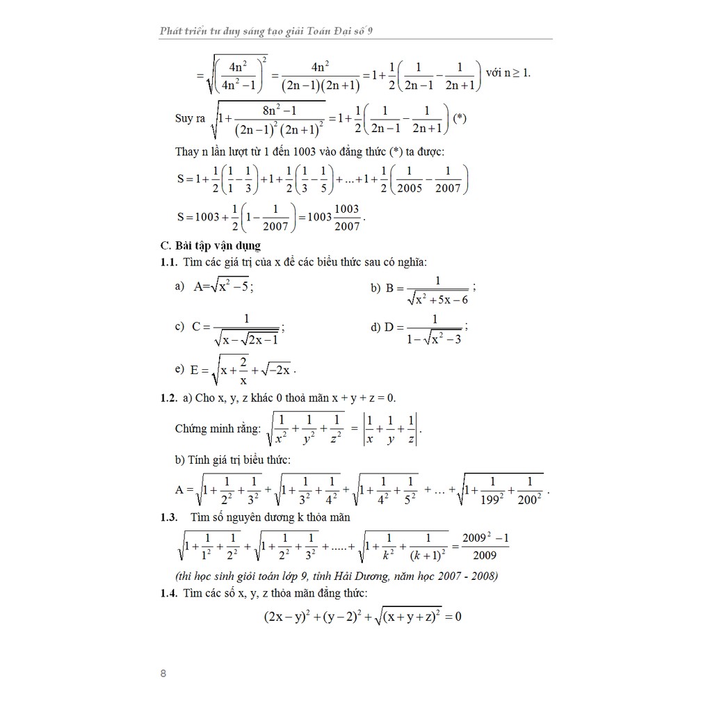 Sách - Phát triển tư duy sáng tạo giải toán đại số 9