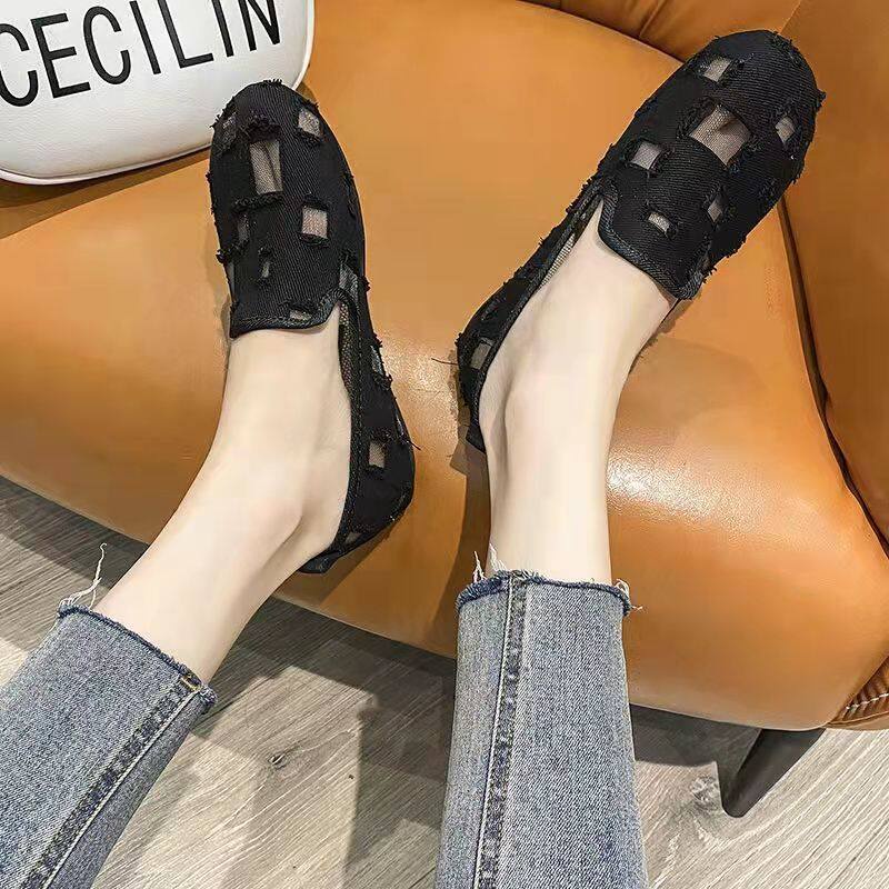 Giày Búp Bê Vải Lanh Đế Bằng Đục Lỗ Thoáng Khí Thời Trang Mùa Hè Hàng Mới 2022 Dành Cho Bạn Nữ