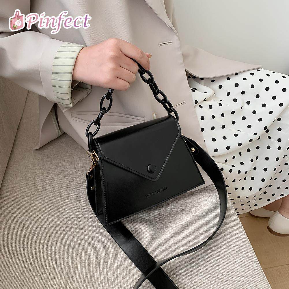 Túi Da PU Đeo Chéo Pinfect Cho Nữ, Túi Đeo Vai, Túi Đeo Chéo Một Bên, Dây Xích, Màu Trơn, Cổ Điển, Thanh Lịch