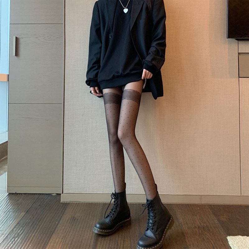 Xiangbao Quần Tất Bó Sát Siêu Mỏng xiangbao Họa Tiết Sọc Caro / Chấm Bi Giả Ren Gợi Cảm