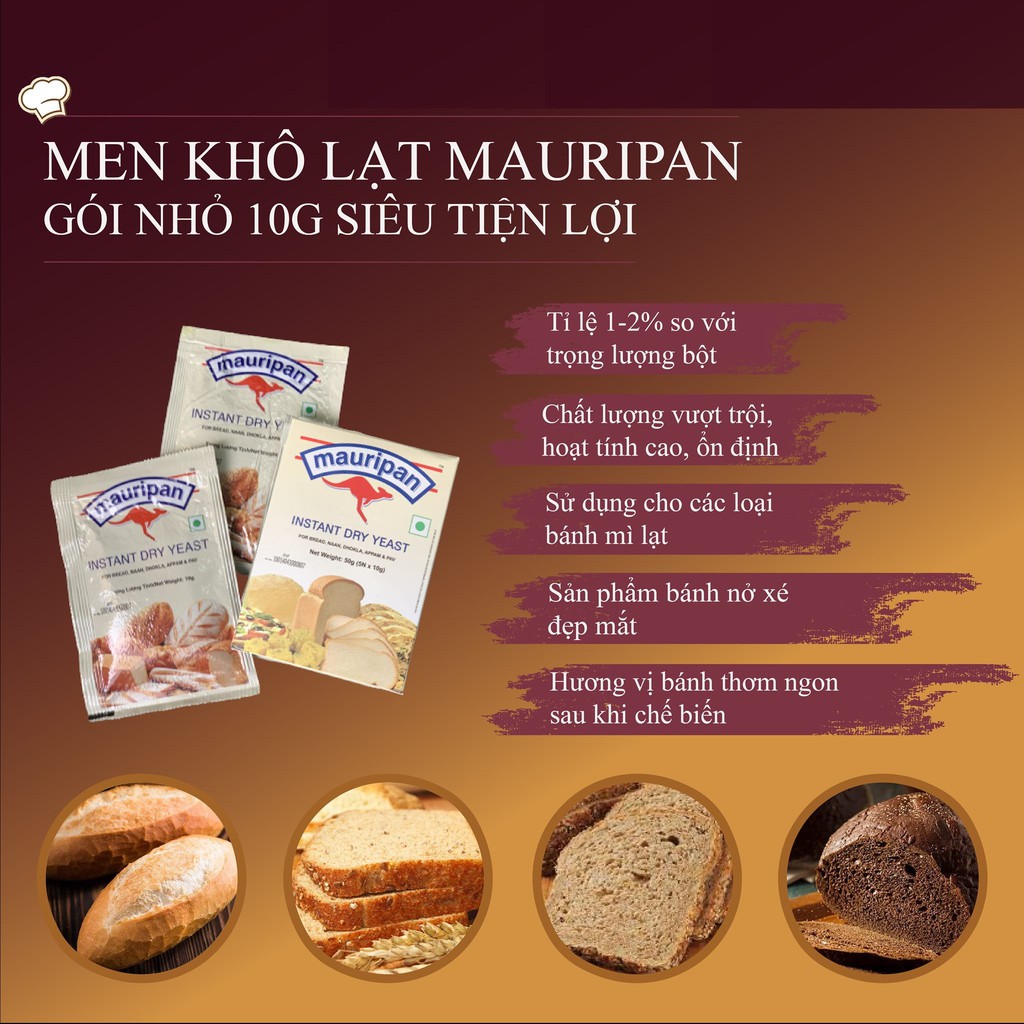 Men Nở, Men Khô Instant Mauripan 10g/gói, 5 gói/hộp