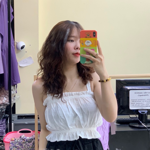 [Mã FASHIONT4WA2 giảm 10K đơn 50K] [SIÊU XINH] Áo hai dây croptop dúm chất đũi cực xinh 2 màu (Sỉ từ 5sp bất kì) | BigBuy360 - bigbuy360.vn