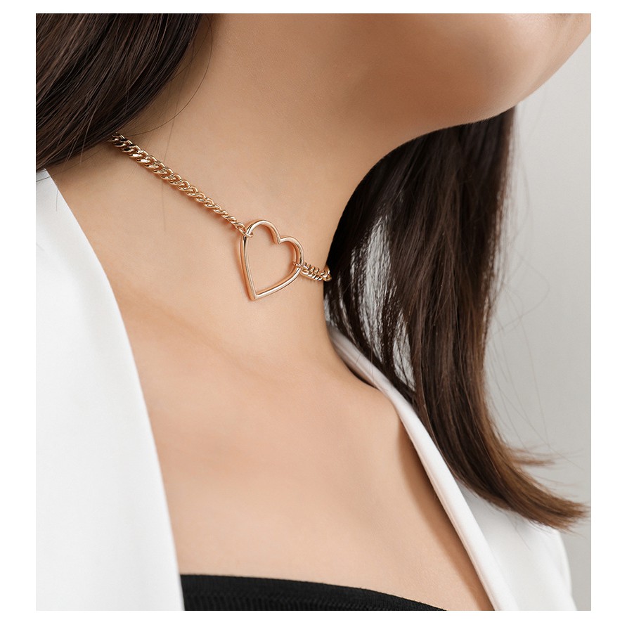 Dây chuyền chocker TOBI STORE cổ mắt xích mặt trái tim style đơn giản NO SKU 69