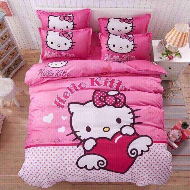 Bộ drap giường Kitty hồng đáng yêu