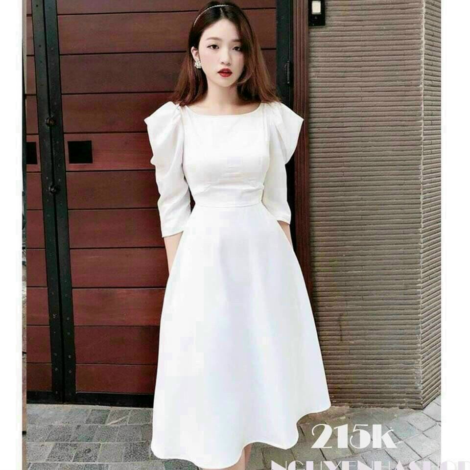 Đầm dự tiệc tay nhún phồng 40-52kg