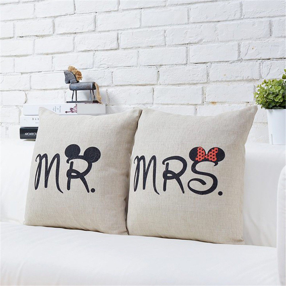 1 Vỏ Gối In Họa Tiết Hoạt Hình Mr Mrs