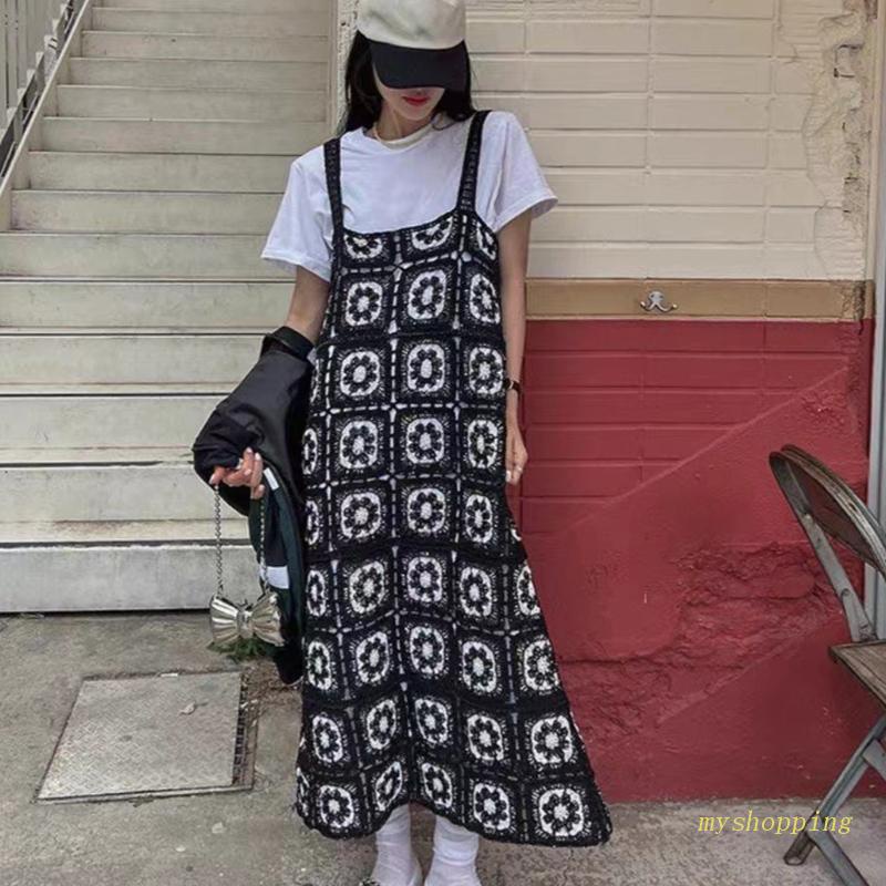 Đầm Midi Dáng Chữ A Dài Dáng Chữ A Họa Tiết Kẻ Sọc / Hoa Khoét Rỗng Phong Cách Boho Cho