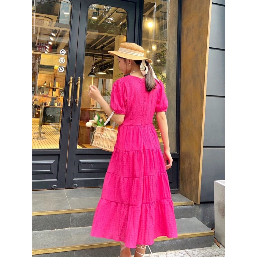 [HÀNG THIẾT KẾ CAO CẤP] Đầm Maxi Tay Phồng Xốp Nhún Phân Tầng Chit Eo Tôn Dáng Đi Biển / Công Sở Màu Trắng