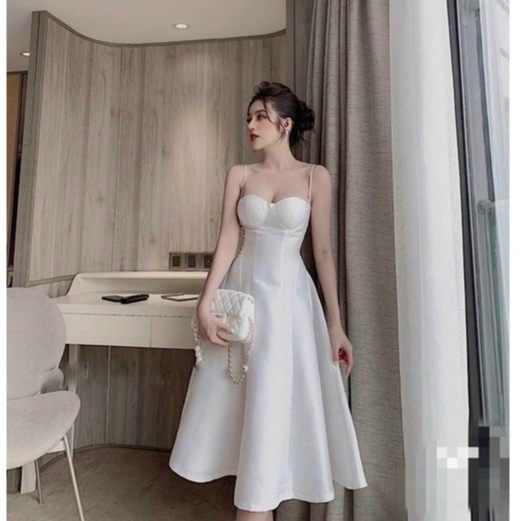 Đầm váy maxi 2 dây xòe dài thiết kế dự tiệc hoặc đi biển trẻ trung xinh xắn duyên dáng có mút ngực chất liệu tapta