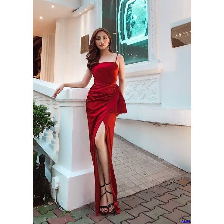 Đầm Dạ Hội Hai Dây Phối Nơ Sang Trọng