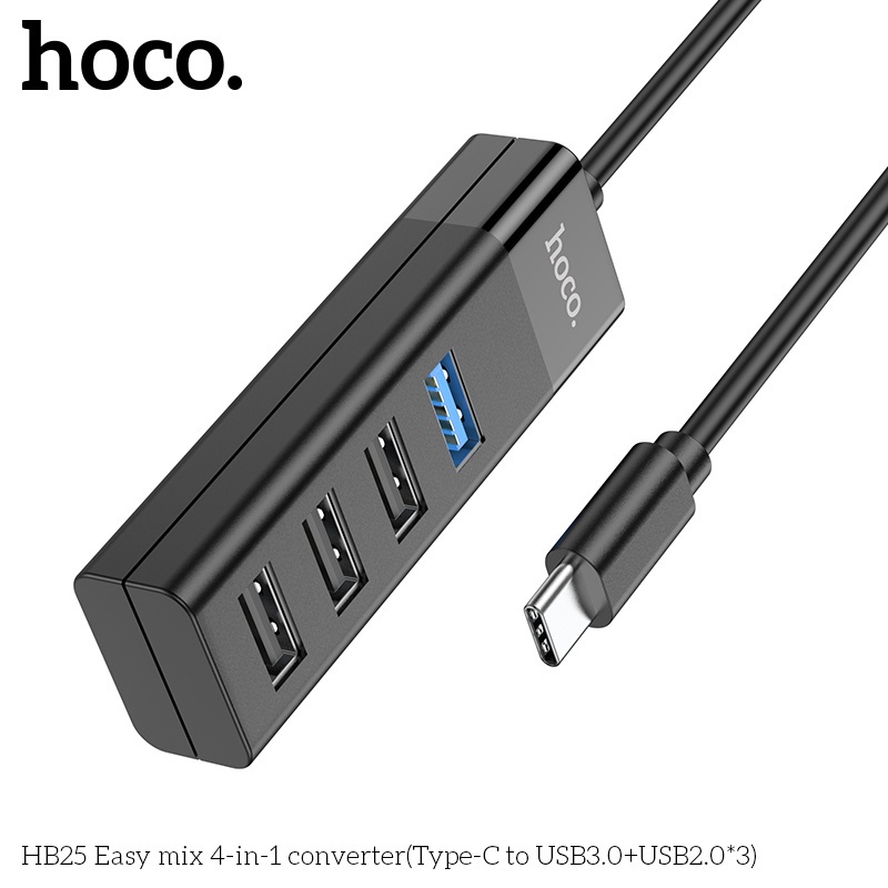 Bộ chia HUB Hoco. OTG 100% Hb25 4 cổng USB Type-C sang USB3.0 + USB2.0 cho máy tính bảng