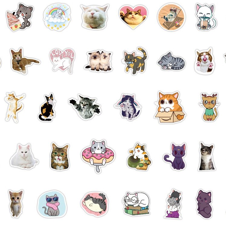 Set 100/ 50/ 25/ 10 miếng dán mèo kitty dễ thương dùng để trang trí