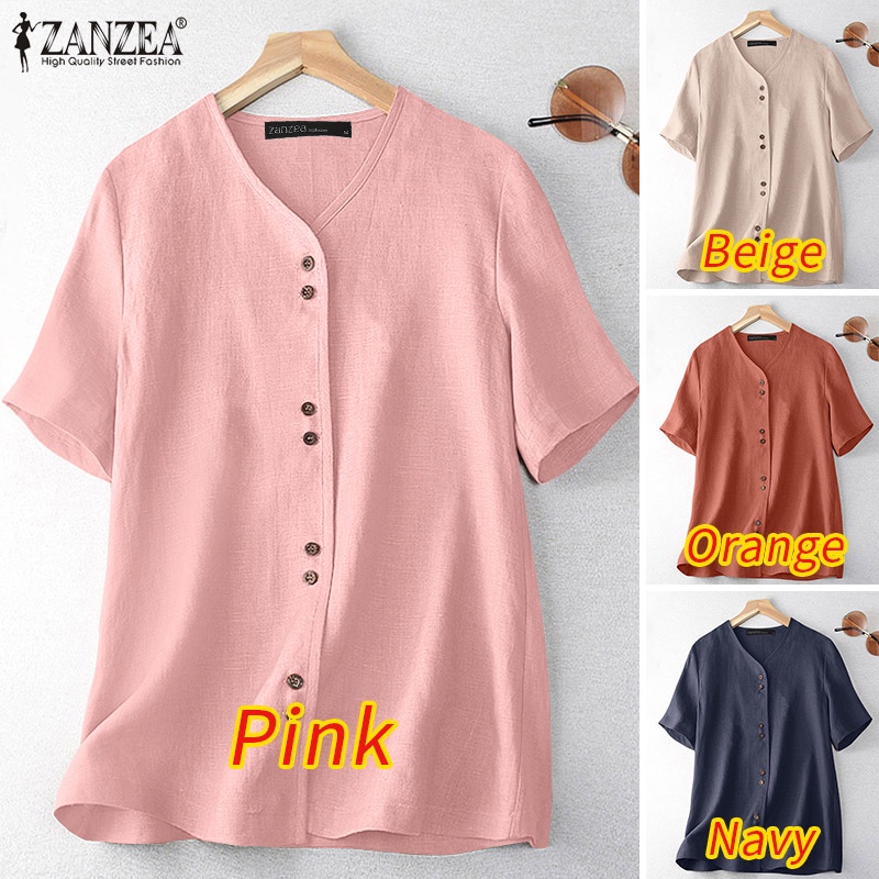 Zanzea Áo Thun Ngắn Tay Cổ Chữ V Form Rộng Thời Trang Dành Cho Nữ