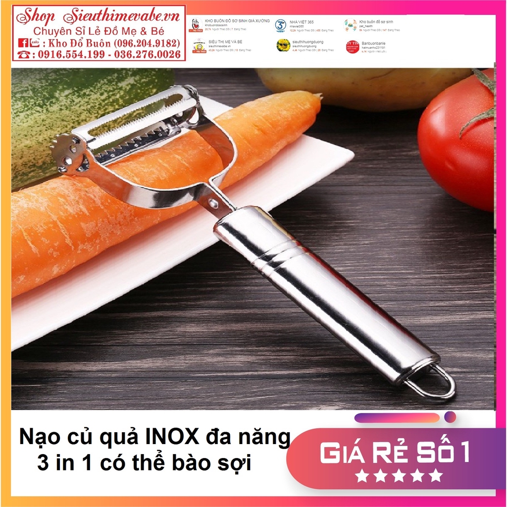 Nạo củ quả Inox cao cấp đa năng 3 in 1, bào sợi nhỏ