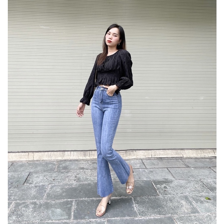 Quần Jean Nữ ống Loe YURI Lưng cao Kiểu trơn lai Cắt | BigBuy360 - bigbuy360.vn
