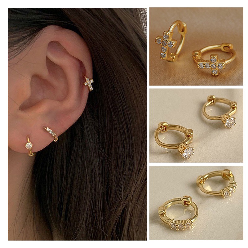 Khuyên tai tròn mạ vàng 24k đính đá sang trọng cao cấp