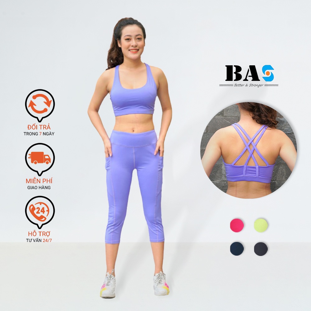 Set đồ lửng thể thao tập gym yoga aerobic nữ BAS bra đan lưng chéo phối legging nâng mông năng động - S40036