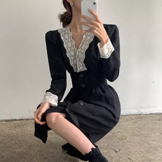 Đầm dài tiểu thư cổ ren Ulzzang